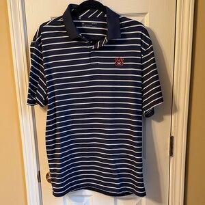 Under Armour Men's Polo in Navy and White Stripes - Auburn logo